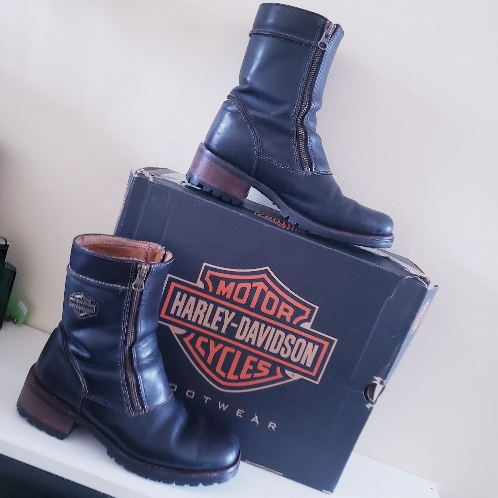 HARLEY DAVIDSON CYCLES Leather Block Heel Boots - 8.5 US